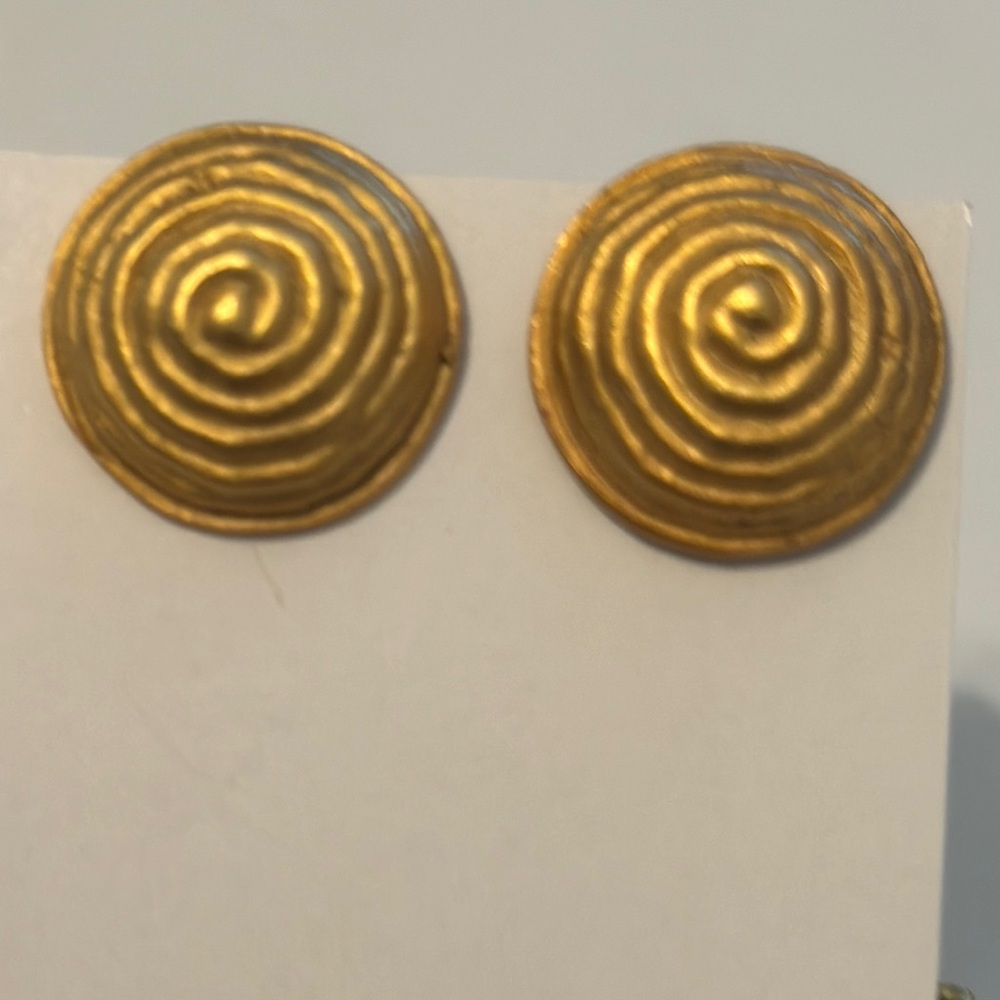 Gold Spiral Clip-on Earrings with Textured Design